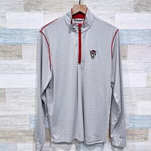 North Carolina State Wolfpack 1/4 Zip Tech Pullover Gray Striped Mens Small